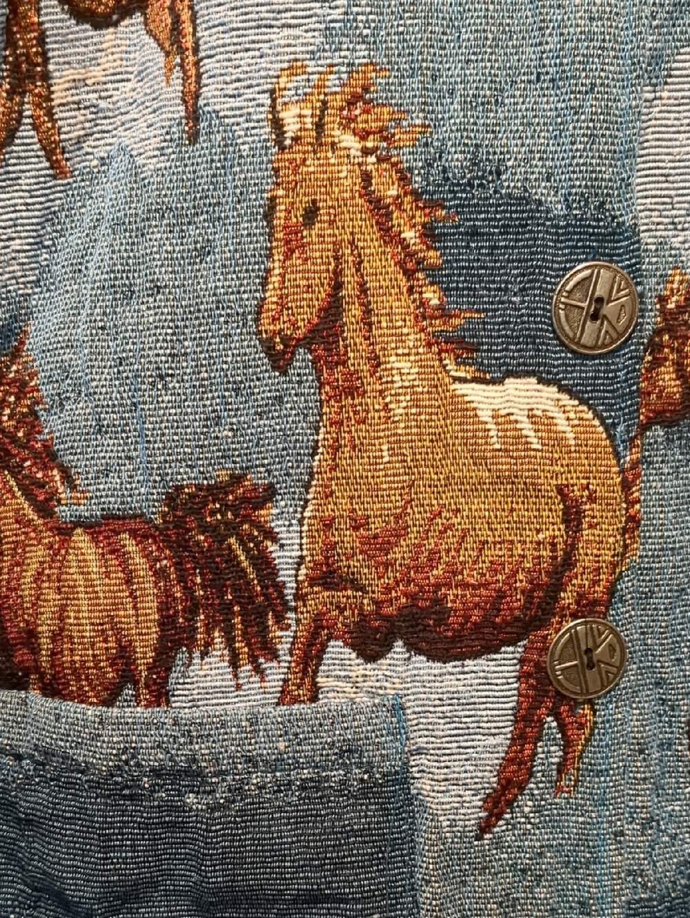 Jane Ashley Vintage Horse Tapestry Women's Blue Blouse Western Jacket, Sz Medium - Picture 2 of 8
